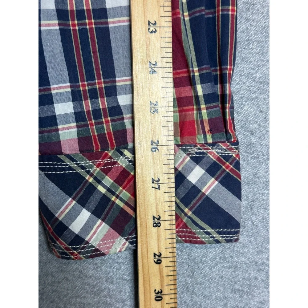True Religion Western Shirt Mens XXXL Blue Red Plaid Pearl Snap Stitch